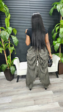 Fancy Layered Drapery Jeans (Olive)