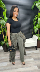 Fancy Layered Drapery Jeans (Olive)