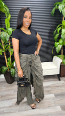 Fancy Layered Drapery Jeans (Olive)