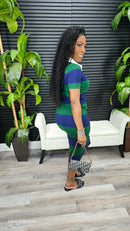 In The Mix Stripe Knit Polo Dress (Green) - Laine Collection