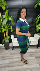 In The Mix Stripe Knit Polo Dress (Green) - Laine Collection
