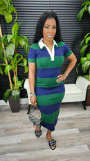 In The Mix Stripe Knit Polo Dress (Green) - Laine Collection