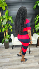 In The Mix Stripe Knit Polo Dress(Red) - Laine Collection