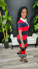 In The Mix Stripe Knit Polo Dress(Red) - Laine Collection