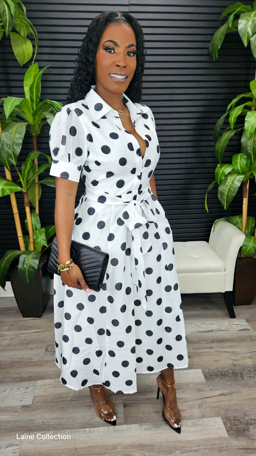 Ms. Fancy Polka Glam Midi Dress - Laine Collection