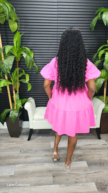 Bloom Tiered Skirt Mini Dress(Hot Pink) - Laine Collection