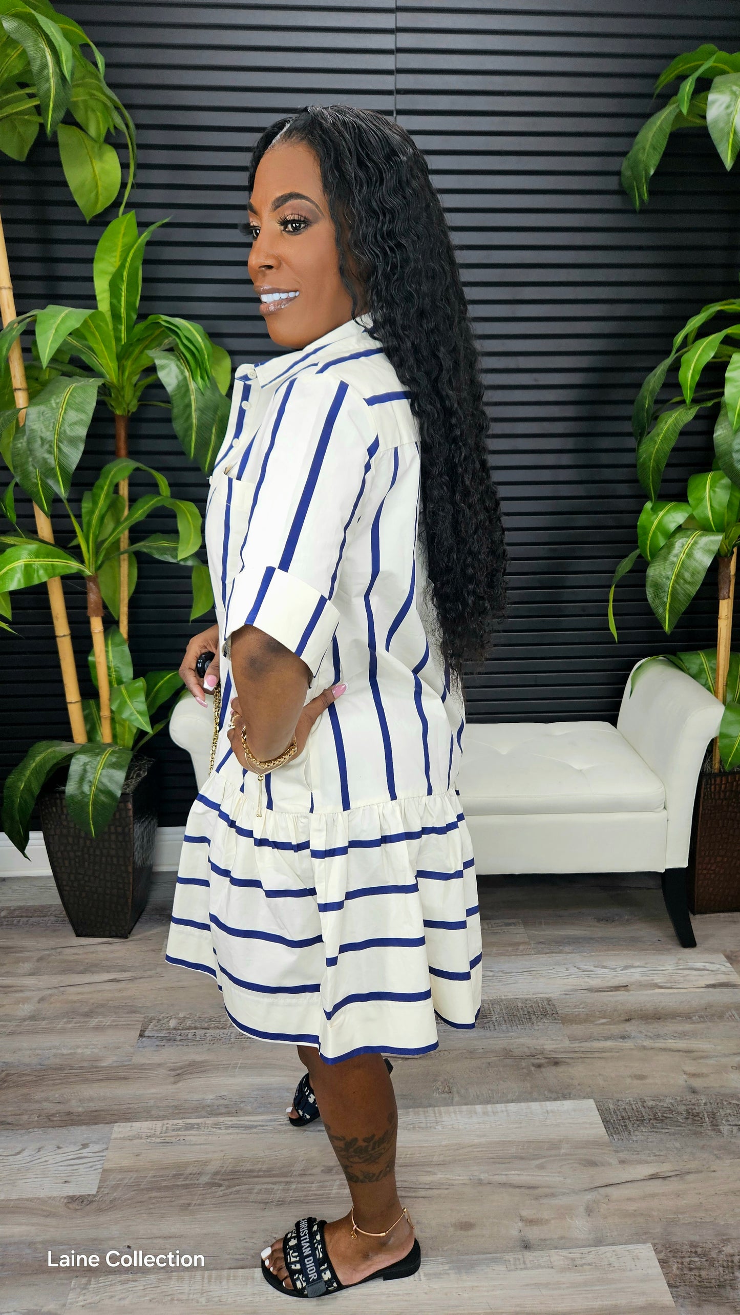 Out For A Day Stripe Mini Dress(Navy) - Laine Collection