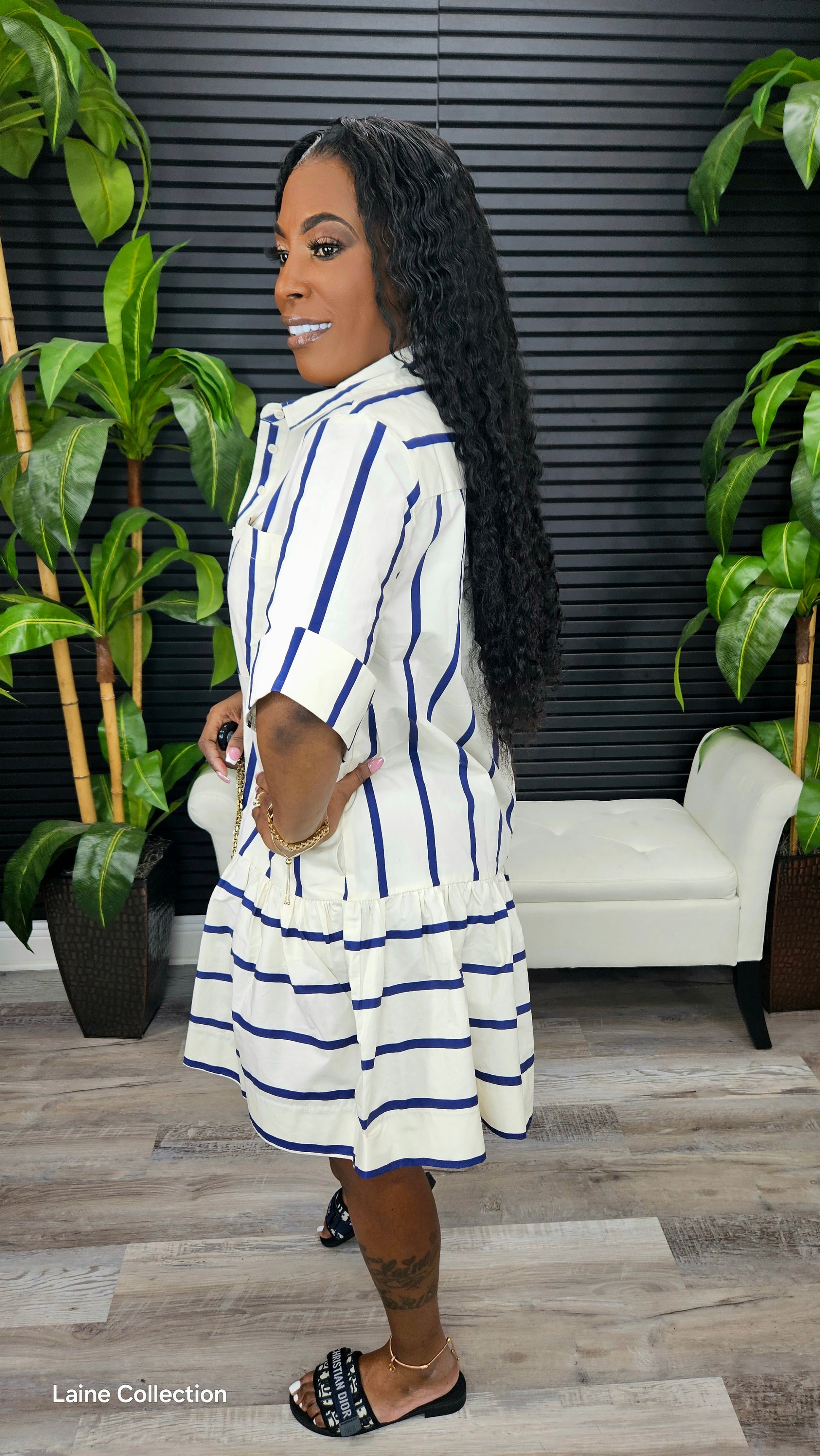 Out For A Day Stripe Mini Dress(Navy) - Laine Collection