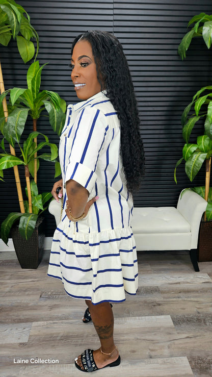 Out For A Day Stripe Mini Dress(Navy) - Laine Collection