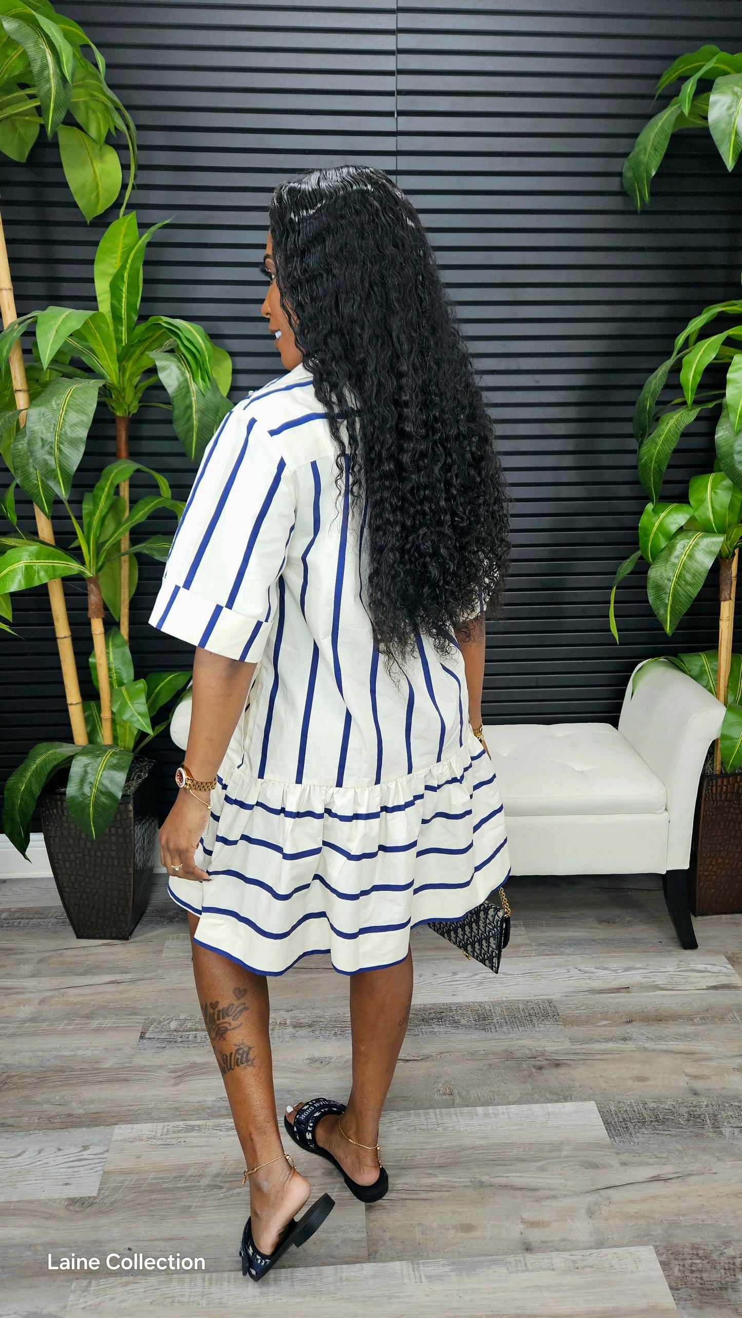 Out For A Day Stripe Mini Dress(Navy) - Laine Collection