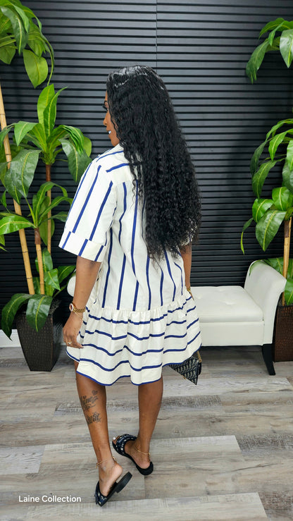 Out For A Day Stripe Mini Dress(Navy) - Laine Collection