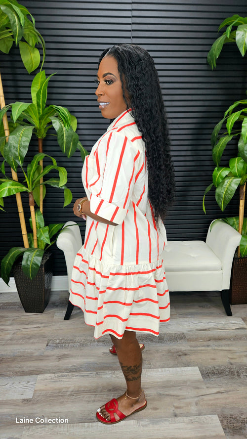 Out For A Day Stripe Mini Dress(Red) - Laine Collection
