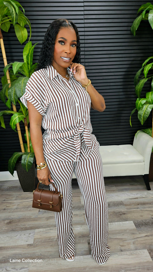 Coming To Life Pants Set(Brown) - Laine Collection