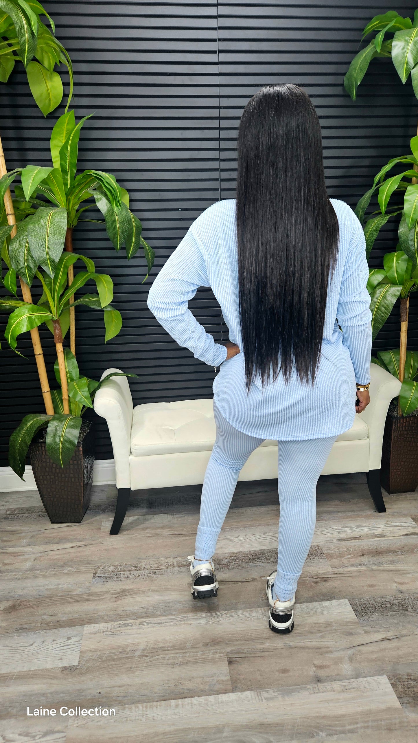 Here and Now Ribbed Leggings Set(Sky Blue)) - Laine Collection