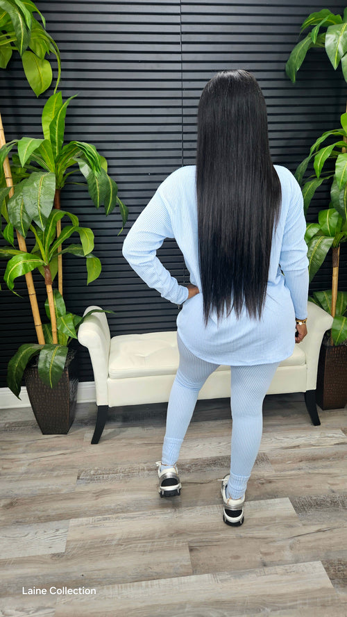 Here and Now Ribbed Leggings Set(Sky Blue)) - Laine Collection