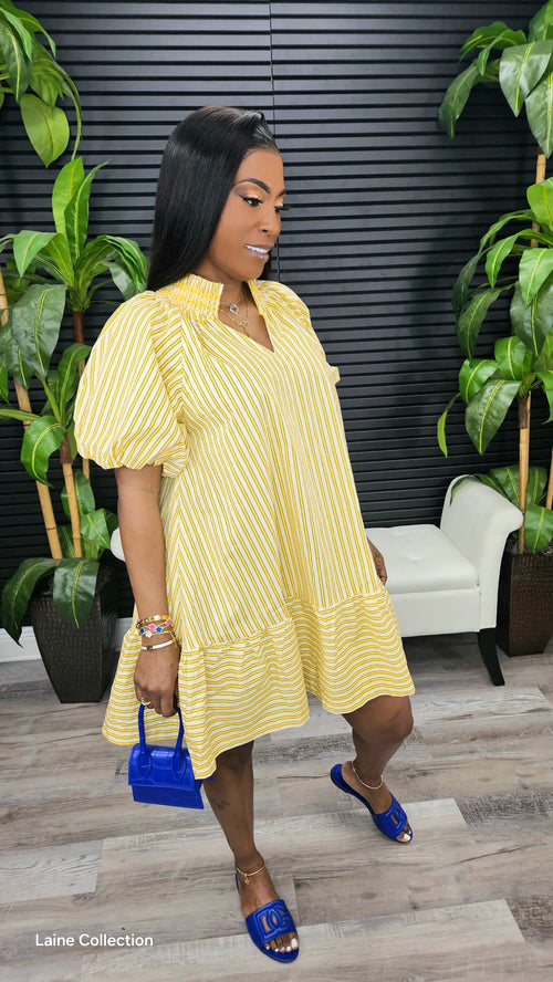 Daytime Puff Sleeve Mini Dress(Yellow) - Laine Collection