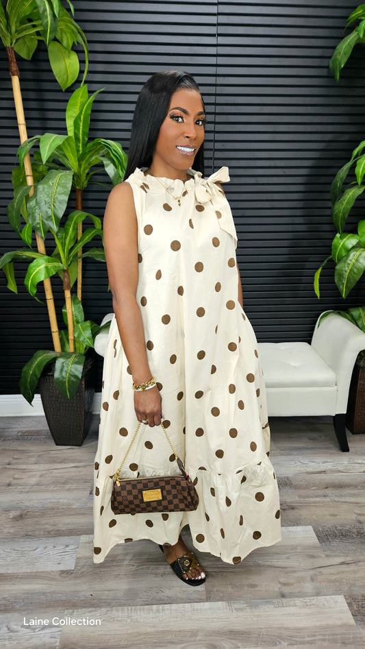 Spring Dream Polka Dot Midi Dress(Brown) - Laine Collection