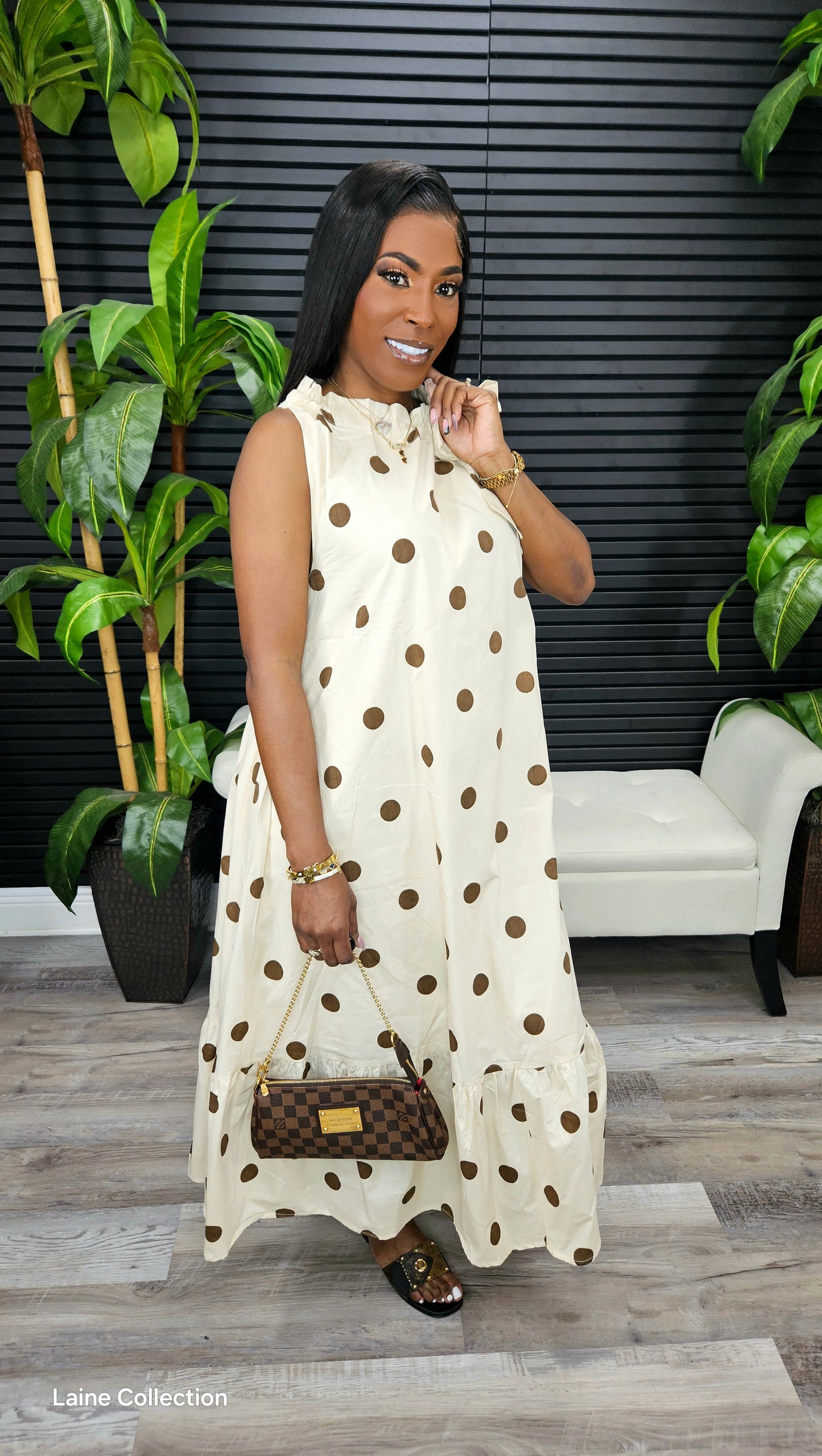 Spring Dream Polka Dot Midi Dress(Brown) - Laine Collection