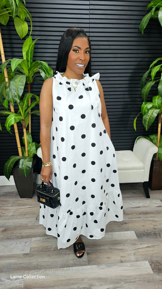 Spring Dream Polka Dot Midi Dress(White) - Laine Collection