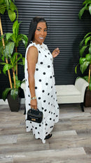 Spring Dream Polka Dot Midi Dress(White) - Laine Collection
