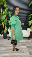 Mara Puff Sleeve Mini Dress(Kelly Green) - Laine Collection