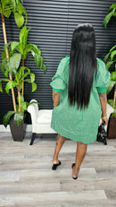 Mara Puff Sleeve Mini Dress(Kelly Green) - Laine Collection