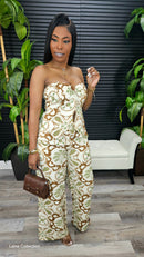 Paradise Palm Pants Set (Brown) - Laine Collection