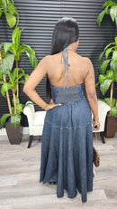 Dalia Denim Halter Maxi Dress - Laine Collection