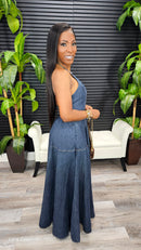Dalia Denim Halter Maxi Dress - Laine Collection