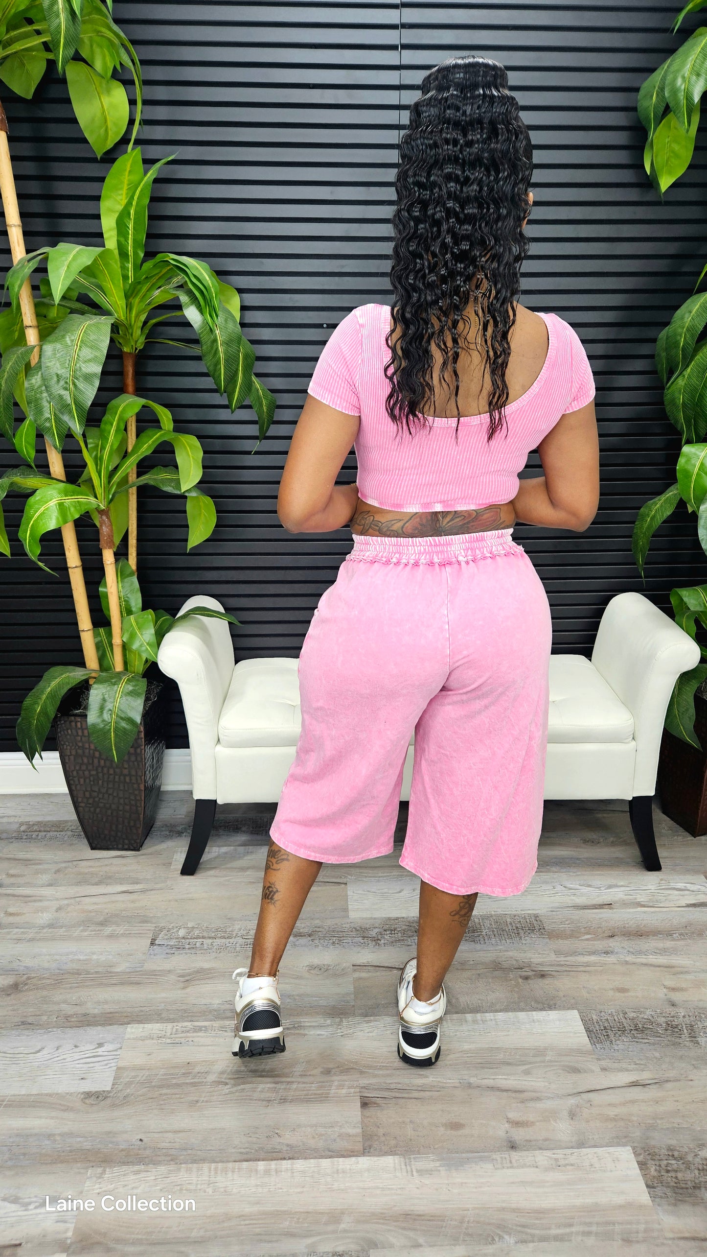MINERAL WASH MONEY DEPT SCOOP TOP & BERMUDA SHORT SET - Laine Collection