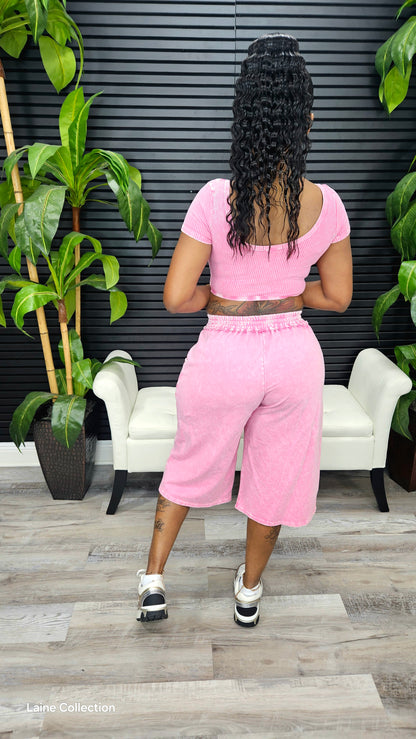 MINERAL WASH MONEY DEPT SCOOP TOP & BERMUDA SHORT SET - Laine Collection