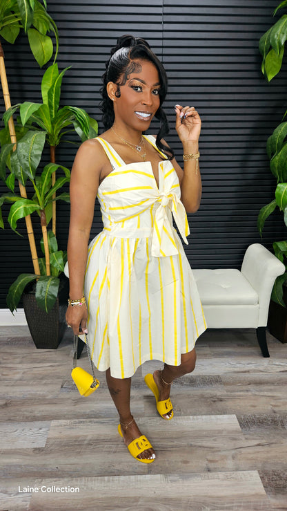 Soft Temptation Flare Stripe Mini Dress(Yellow) - Laine Collection