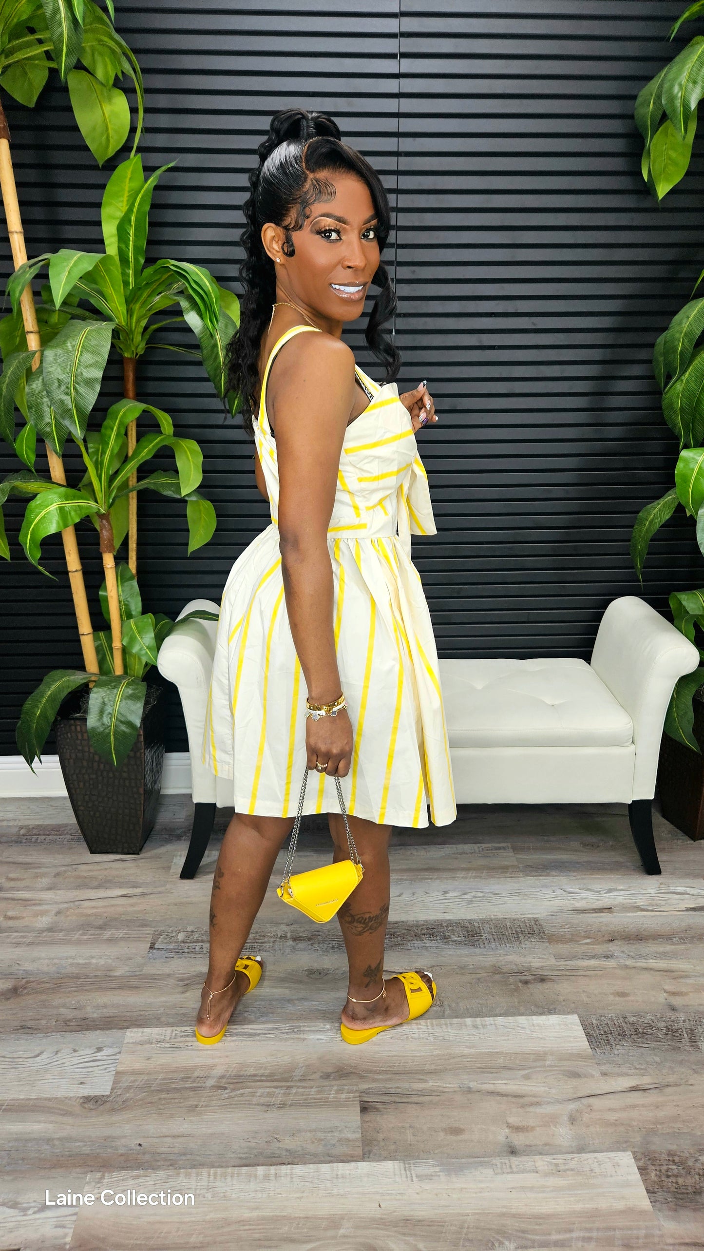 Soft Temptation Flare Stripe Mini Dress(Yellow) - Laine Collection