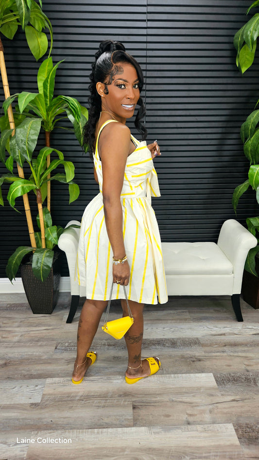 Soft Temptation Flare Stripe Mini Dress(Yellow) - Laine Collection