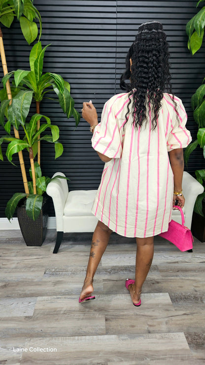 Puff-Sleeve Mini Shift Dress - Laine Collection