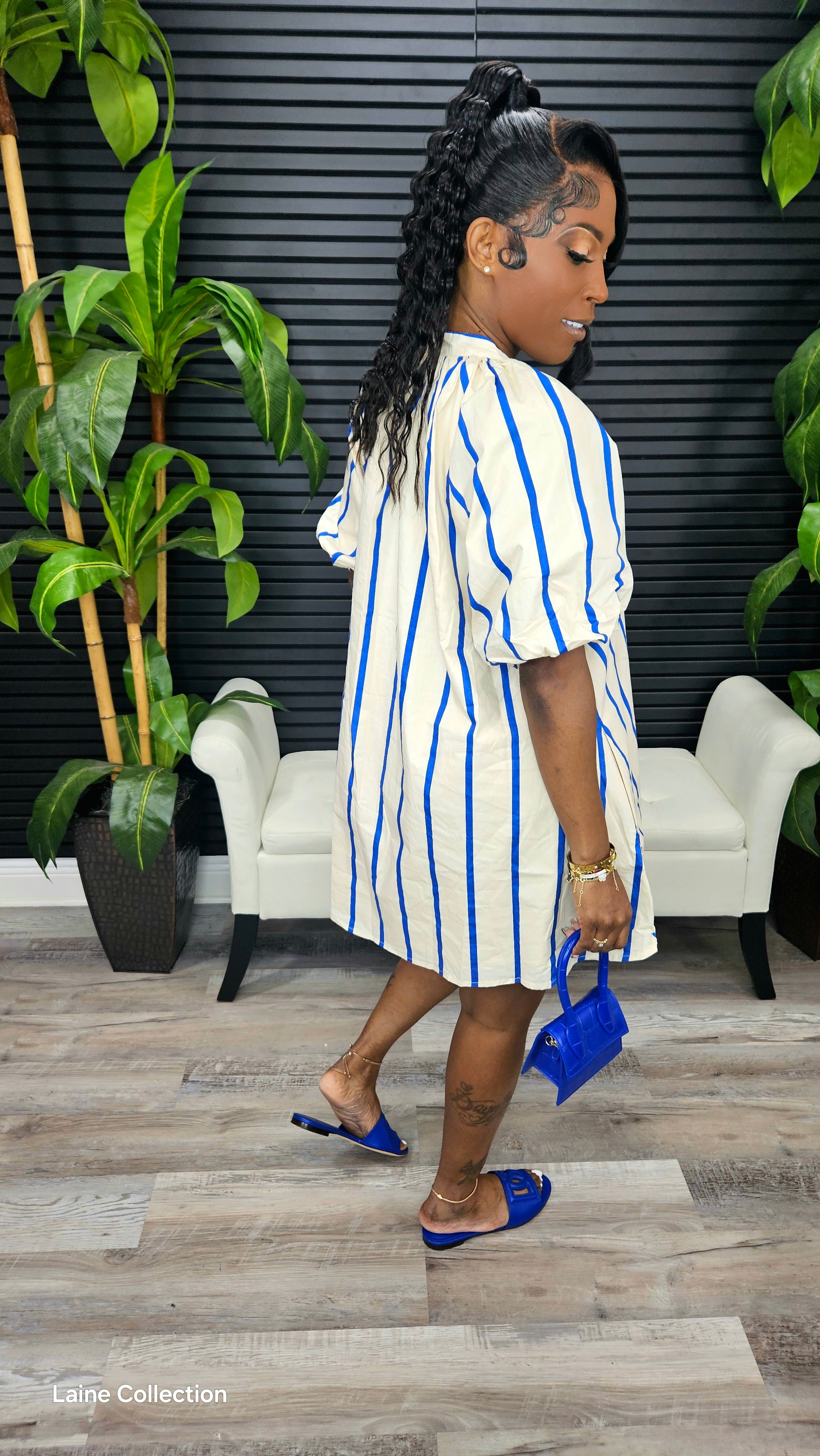 Britz Puff-Sleeve Mini Shift Dress(Royal)