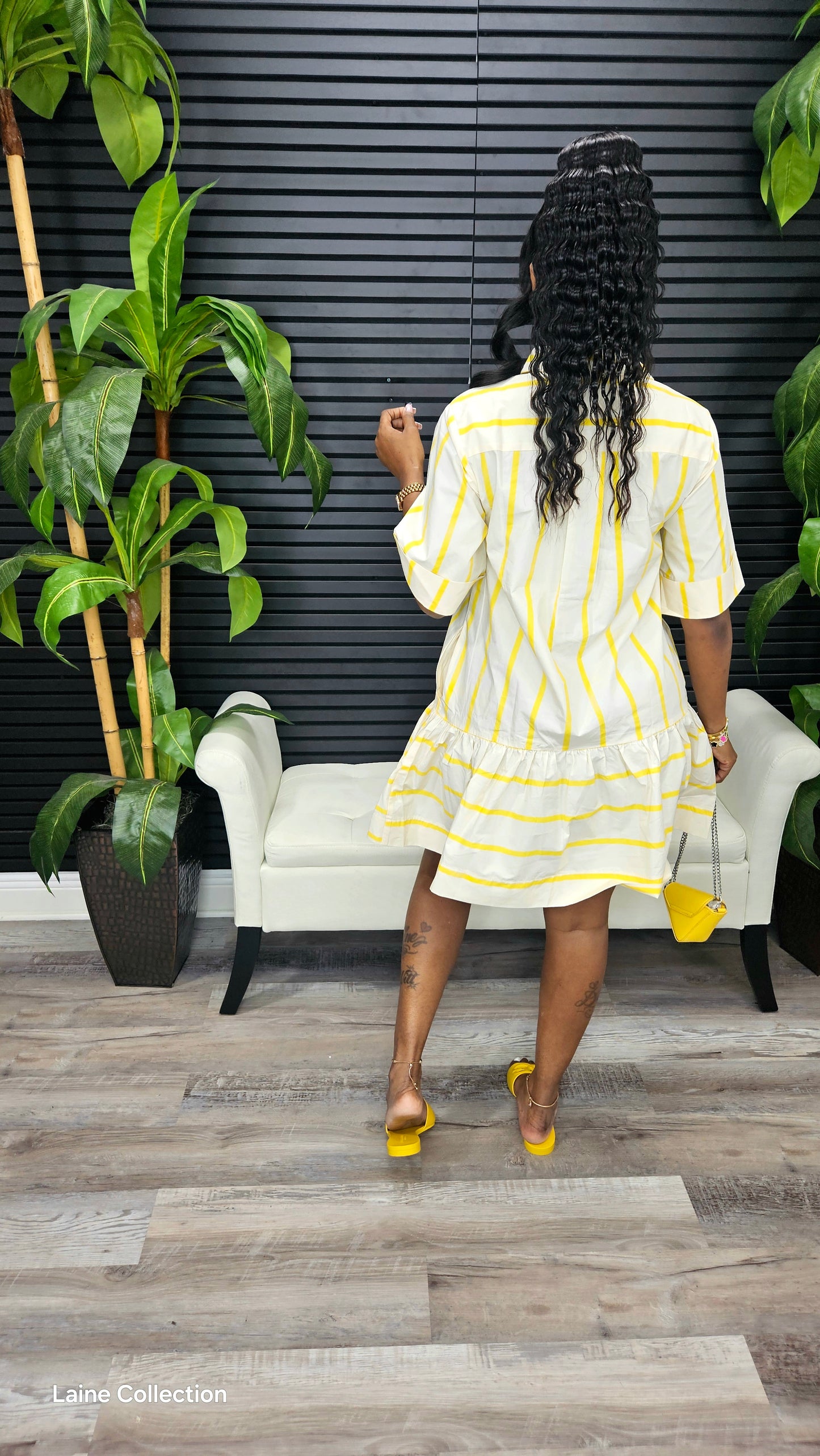 Out For A Day Stripe Mini Dress(Yellow) - Laine Collection