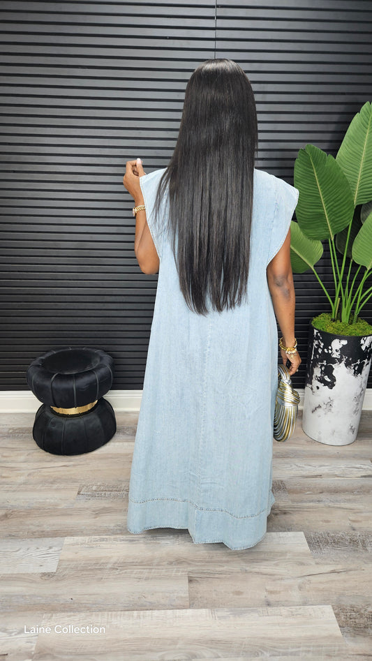 Tiara Sleeveless Maxi Dress (Denim) - Laine Collection