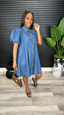 Washed Denim Button Down Mini Dress HD3169-DARK DENIM - Laine Collection