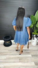 Washed Denim Button Down Mini Dress HD3169-DARK DENIM - Laine Collection