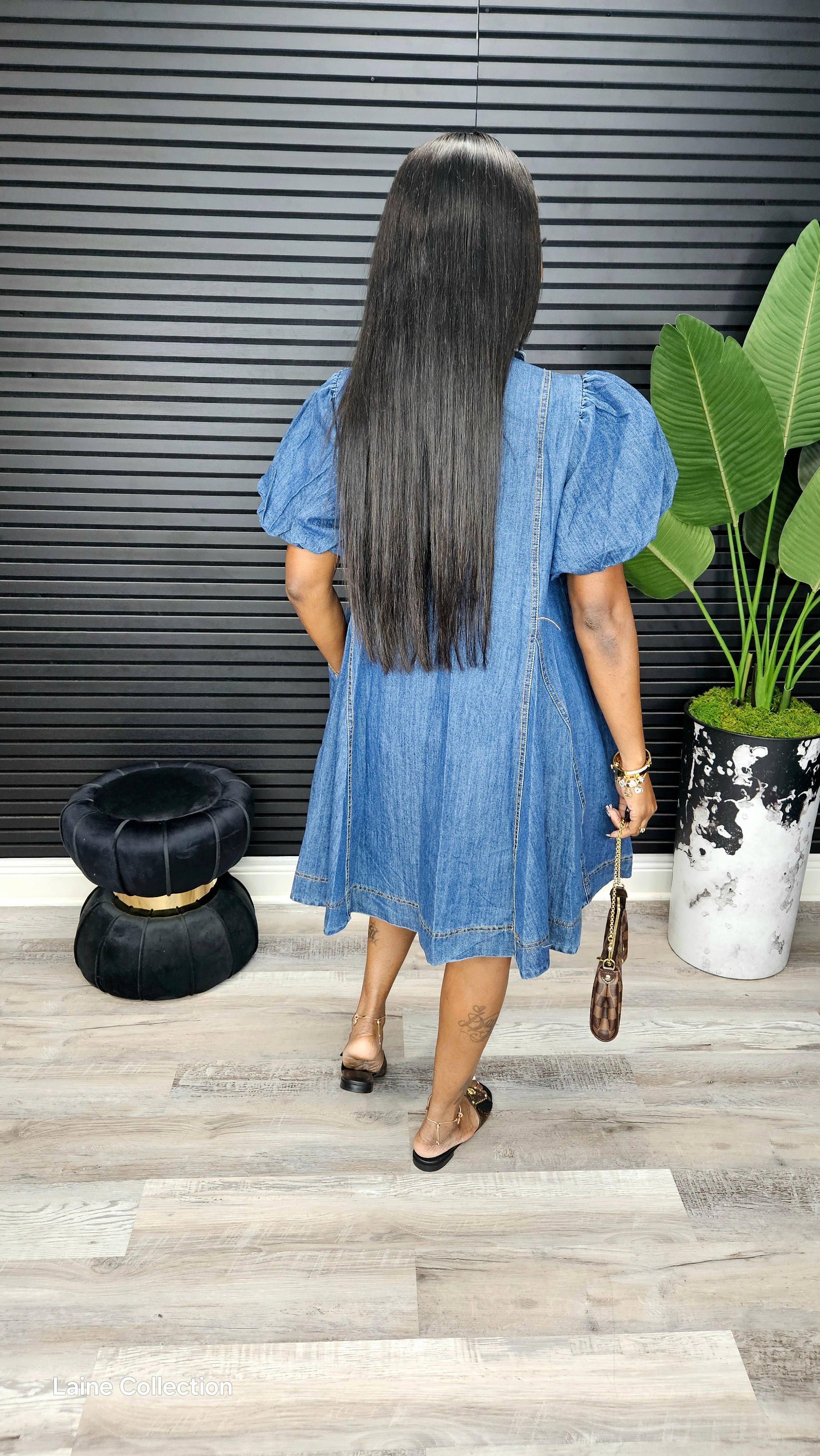 Washed Denim Button Down Mini Dress HD3169-DARK DENIM - Laine Collection
