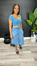 Pure Comfort Bermuda  Short Set(Indigo Jean) - Laine Collection
