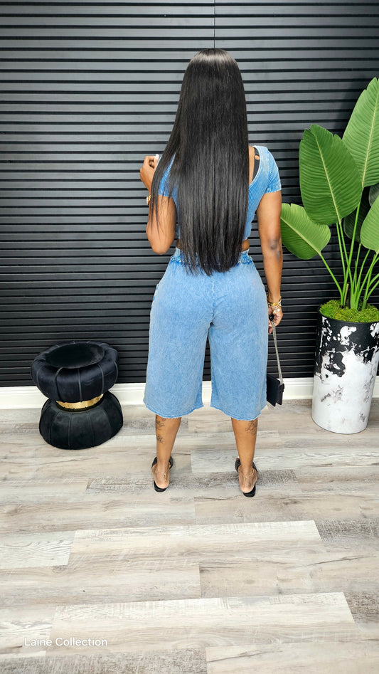 Pure Comfort Bermuda  Short Set(Indigo Jean) - Laine Collection