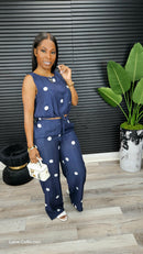 Daydream Polka Dot Pants Set (Navy)