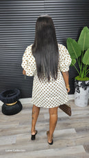 Move Aside Puff Sleeve Polka Dot Mini Dress (Brown)