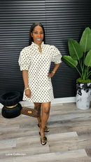 Move Aside Puff Sleeve Polka Dot Mini Dress (Brown)