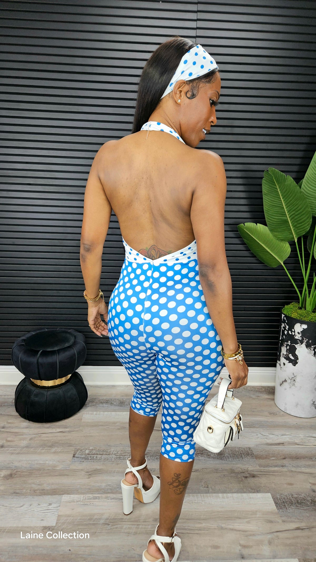 Pretty Poised Polka Dot Jumpsuit (Blue) - Laine Collection