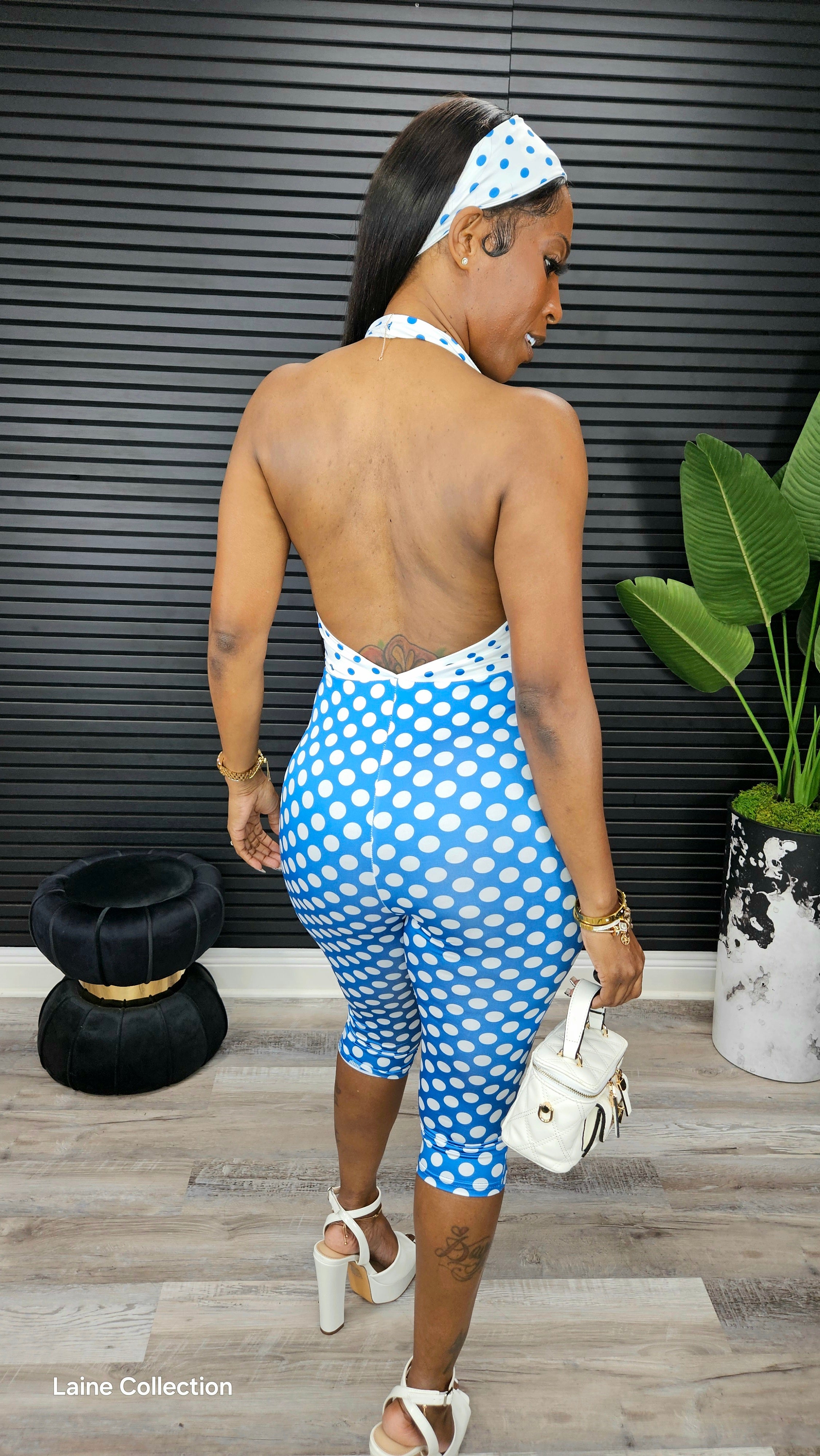 Pretty Poised Polka Dot Jumpsuit (Blue)