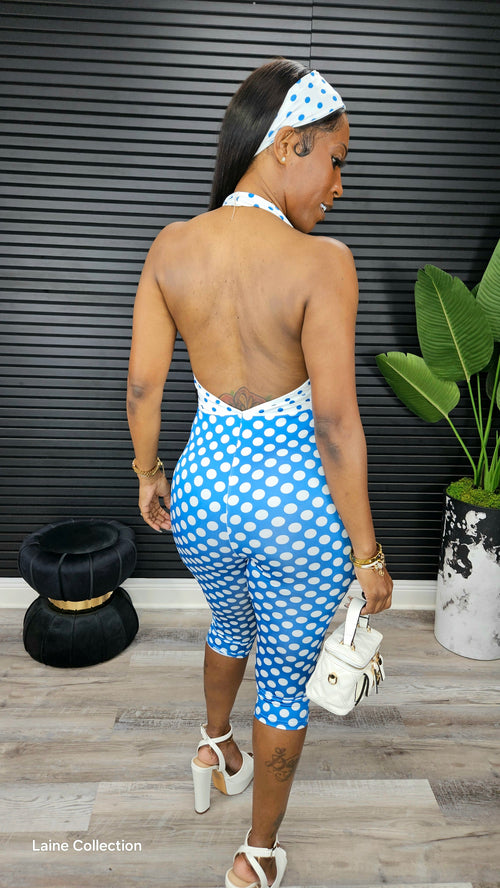 Pretty Poised Polka Dot Jumpsuit (Blue)