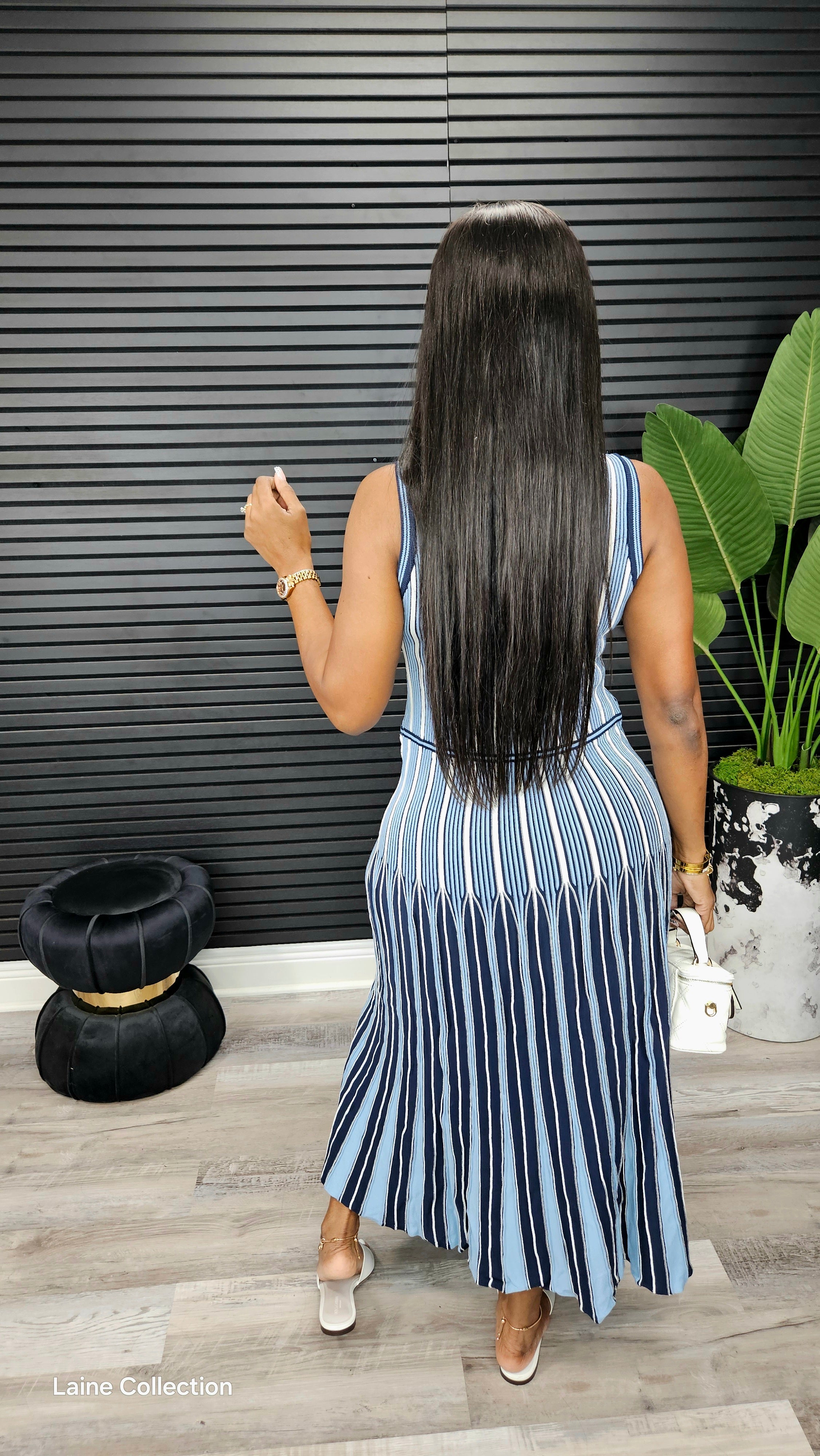 Goddess Pinstripe Knit Midi Dress